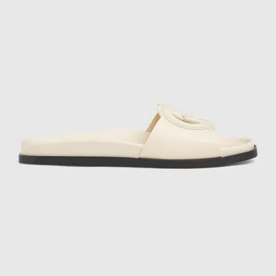 Gucci Womens  Branded Slip-on Leather Sliders In New Ivoire