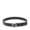Gucci Black Belt With All-over Gg Motif And Gg Incrocio Buckle In Leather Woman In Black