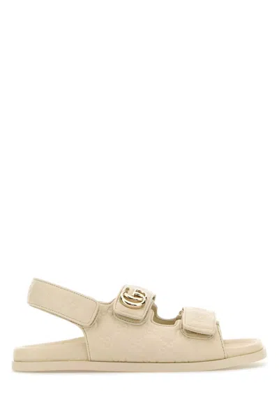Gucci Women Ivory Leather Sandals In Brown