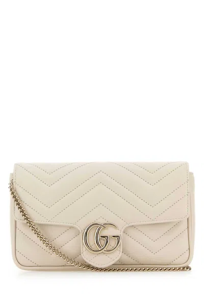 Gucci Women Ivory Leather Small Gg Marmont Shoulder Bag In Neutral
