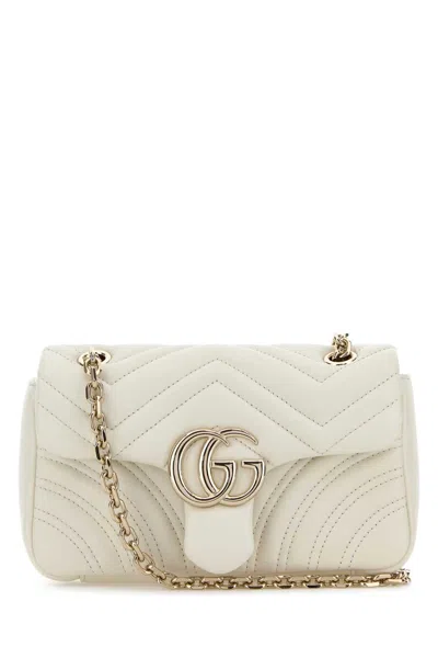 Gucci Women Ivory Nappa Leather Small Gg Marmont Shoulder Bag In Neutral