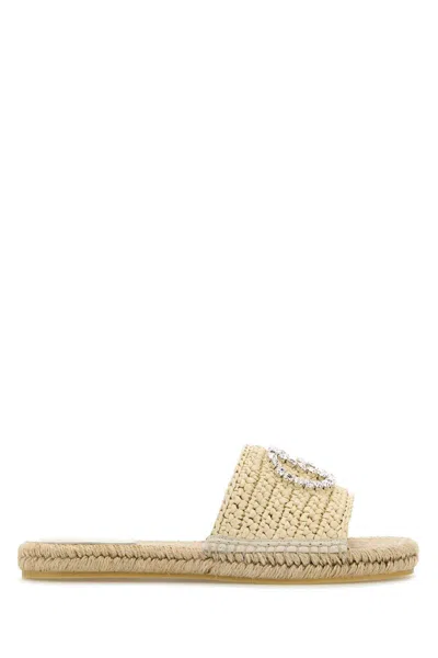 GUCCI GUCCI WOMEN IVORY RAFFIA SLIPPERS