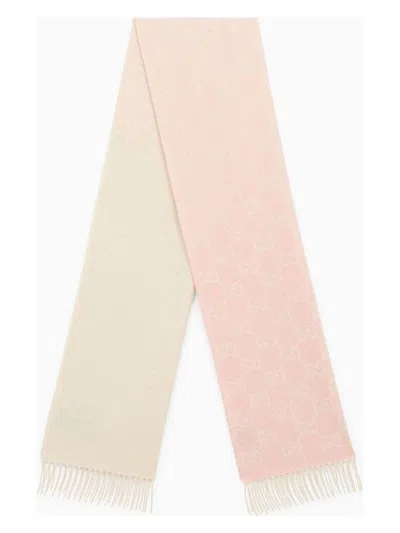 GUCCI WOMEN'S IVORY/PINK CASHMERE SCARF WITH LOGO | 7646343G344
