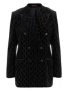 Gucci Double-breasted Velvet Coat Featuring Embroidery In Black