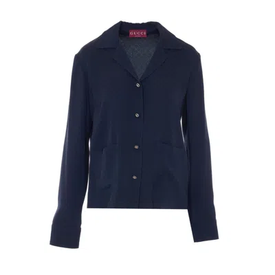 Gucci Women Jacquard Silk Shirt In Blue