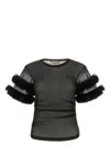 Gucci Sleeved Crewneck With Fur Trim And Ruched Detailing
