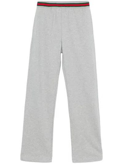 Gucci Women Cotton Jersey Jogging Pants With Web Detail In Gray
