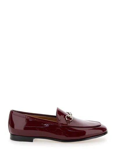 Gucci Women 'jordan' Bordeaux Loafers With Horsebit Detail In Patent Leather Woman In Brown