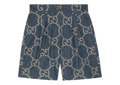 Pre-owned Gucci Women's Jumbo Gg Denim Shorts In Blue/ivory