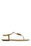 Gucci Women Khaki Leather Thong Sandals In Green