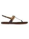 Gucci New Kika Thong Gg Beige Calf Leather Sandals In Multi