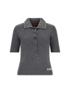 Gucci Embellished Collar Short Sleeve Ribbed Knitwear In Gray