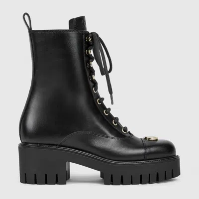 Gucci Women's Lace-up Ankle Boot With Gg In Black