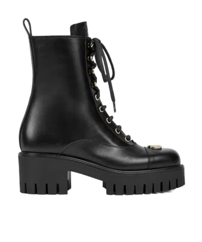 Gucci Women's Lace-up Ankle Boot With Gg In Black