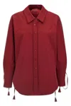 Gucci Womens Rosso Ancora Embroidered Drawstring-sleeves Cotton-poplin Shirt