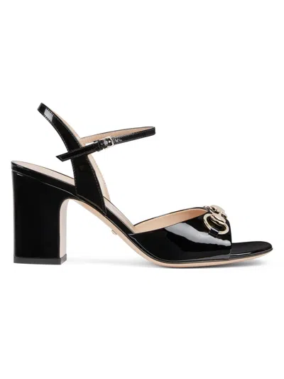 Gucci Women's Lady 75mm Patent Leather Horsebit Sandals In Black