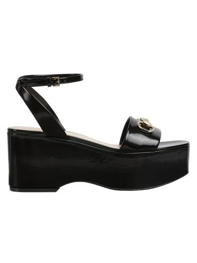Gucci Women's Lady Horsebit 75mm Leather Platform Sandals In Black