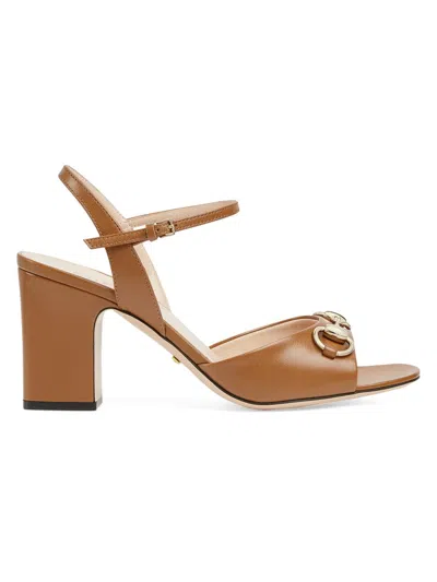Gucci Leather Block Heel Sandals With Gold-tone Hardware In Multi