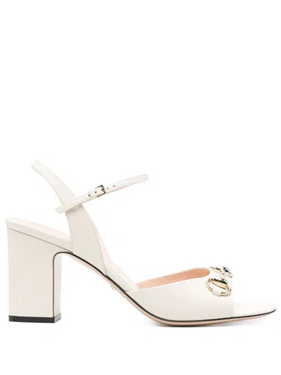 Gucci Women Lady Horsebit Leather Sandals In White