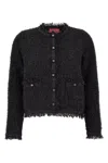 Gucci Black Crewneck Jacket With Double G Logo Buttons In Tech Fabric Woman In Black