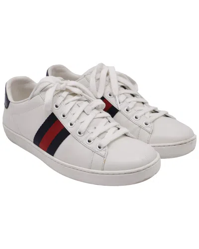 Pre-owned Gucci Women's Leather Ace Web Low-top Sneaker (authentic Pre-loved)