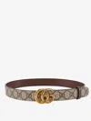 Gucci Women Leather And Gg Supreme Fabric Gg Belt In Brown
