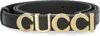 Gucci Logo Lettering Plaque Thin Belt In Black