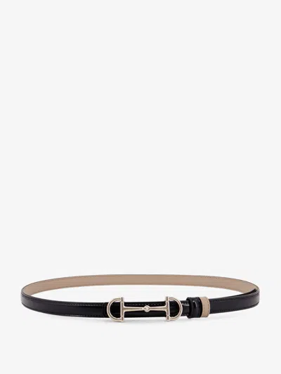 Gucci Women Leather Belt With Metal Horsebit In Black