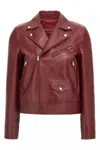 Gucci Biker Leather Jacket In Burgundy