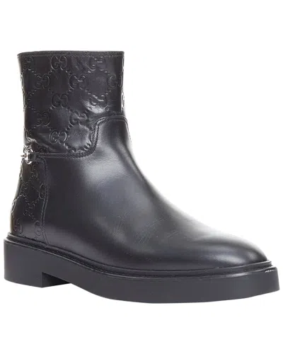 Gucci Women's Leather Black Monogram Ankle Boot (authentic Pre-loved) In Blue