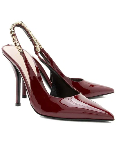 Gucci Women's Leather Chain Logo Signoria Slingback Pump (authentic Pre-loved) In Burgundy