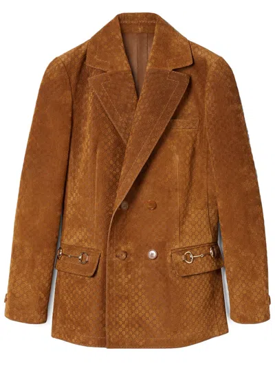Gucci Leather Double-breasted Blazer In Multicolor