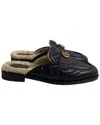 Gucci Double G Shearling Lined Mules In Black Leat