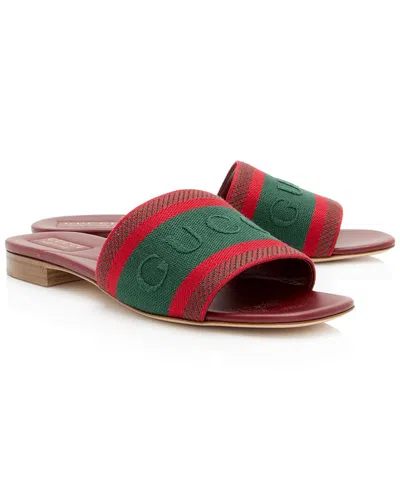 Pre-owned Gucci Women's Leather Embroidered Logo Web Slide Sandal (authentic Pre-loved)