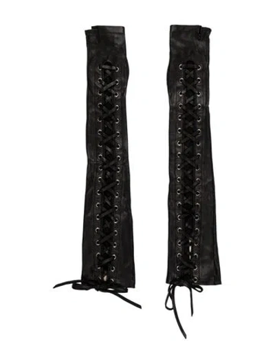 Pre-owned Gucci Women's Leather Fingerless Gloves With Corset Lacing W/tags In Black