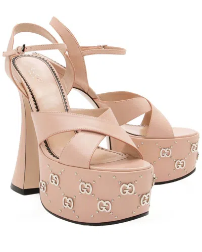 Pre-owned Gucci Women's Leather Gg Embellished Platform Sandal (authentic Pre-loved)