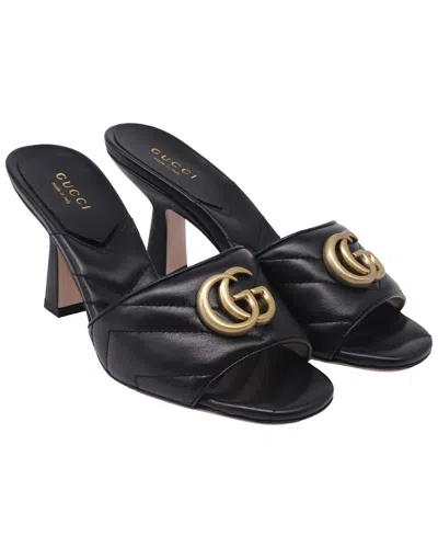 Pre-owned Gucci Women's Leather Gg Marmont Quilted Heeled Mule (authentic Pre-loved)