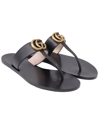 Pre-owned Gucci Women's Leather Gg Marmont Thong Slide Sandal (authentic Pre-loved)