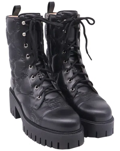 Pre-owned Gucci Women's Leather Gg Matelasse Quilted Lace-up Combat Boot (authentic Pre-loved)