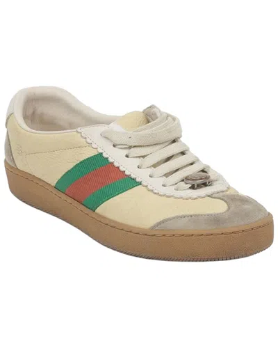 Pre-owned Gucci Women's Leather Gg Web Detail Sneaker (authentic Pre-loved)