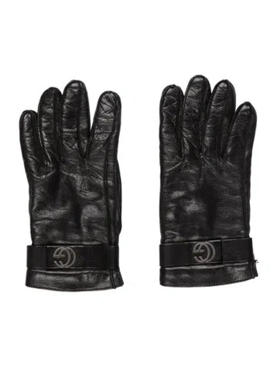 Pre-owned Gucci Women's Leather Gloves In Black