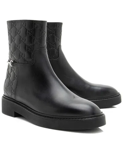 Gucci Women's Leather Ssima Leather Horsebit Ankle Boot (authentic Pre-loved) In Black