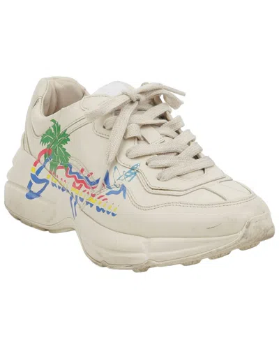 Pre-owned Gucci Women's Leather Hawaii Printing Raiton Sneaker (authentic Pre-loved)