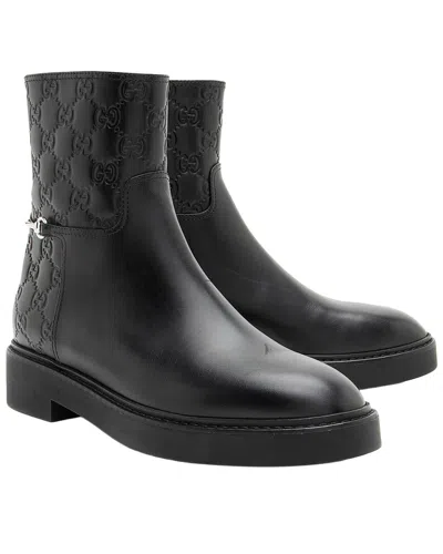 Gucci Women's Leather Horsebit Leather Ankle Boot (authentic Pre-loved) In Black