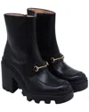 Gucci Women's Leather Horsebit Platform Ankle Boot (authentic Pre-loved) In Black