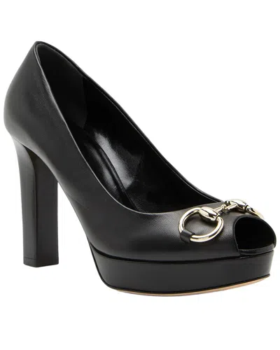 Pre-owned Gucci Women's Leather Horsebit Platform Peep Toe Pump (authentic Pre-loved)