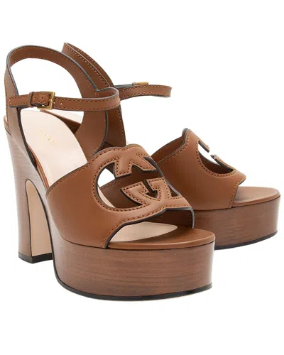 Gucci Women's Leather Interlocking G Cutout Platform Sandals (authentic Pre-  Loved) In Brown