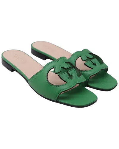 Pre-owned Gucci Women's Leather Interlocking G Cut-out Slide Sandal (authentic Pre-  Loved)