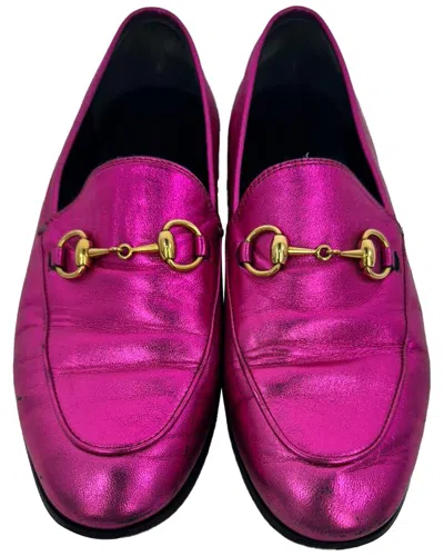 Pre-owned Gucci Women's Leather Jordaan Horsebit Loafer (authentic Pre-loved) In Pink