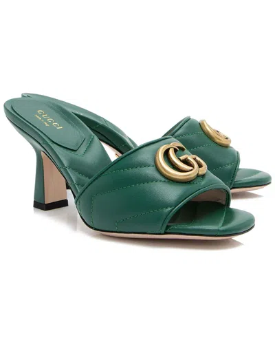 Gucci Women's Leather Matelassé Leather Gg Marmont Slide (authentic Pre-loved) In Green